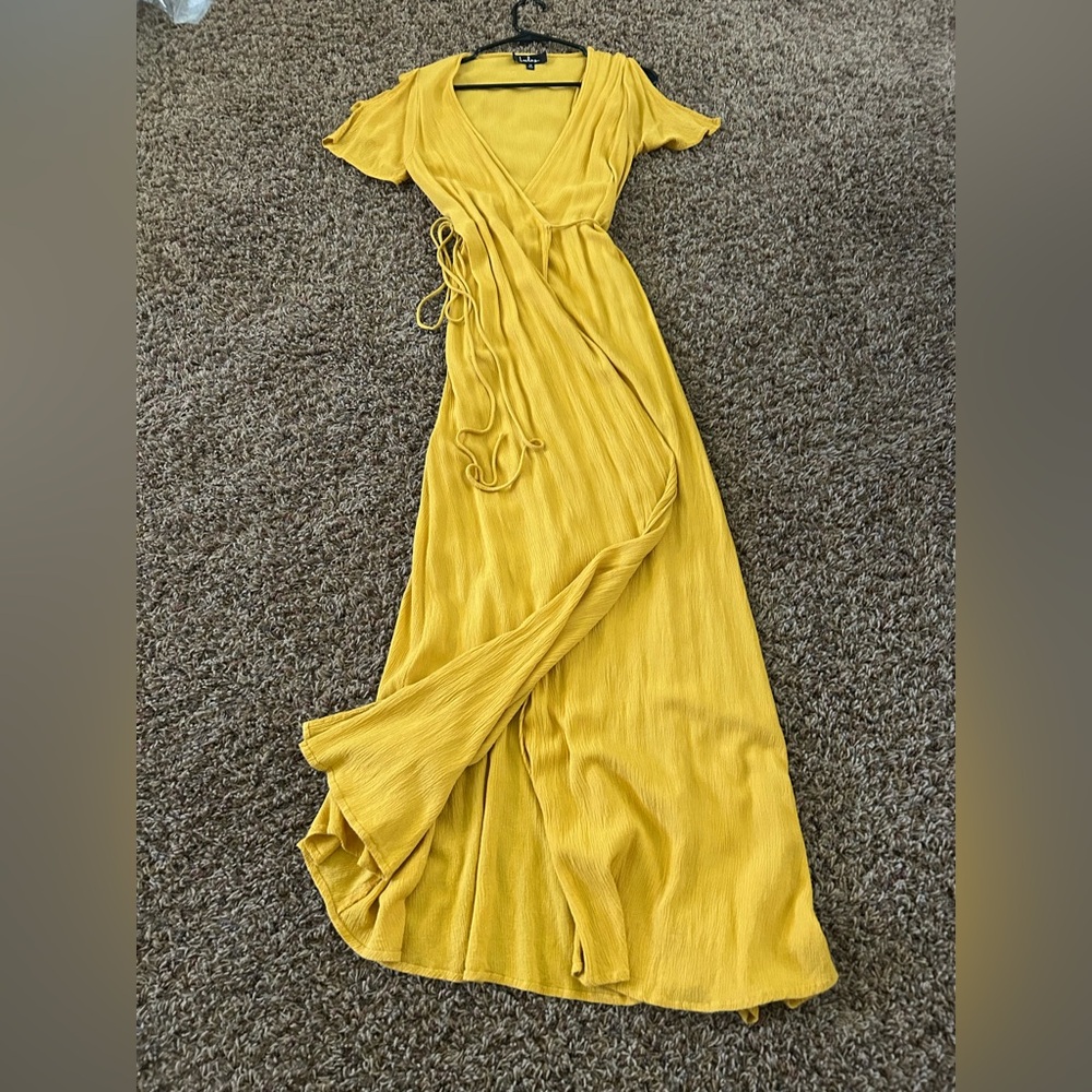 Much Obliged Golden Yellow Wrap Maxi Dress - Lulus